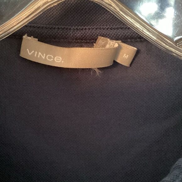 VINCE MENS MED NAVY BLUE 1/4 QUARTER ZIP SHORT SLEEVE PIQUE COTTON POLO SHIRT - Picture 6 of 7